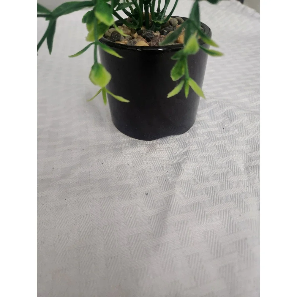 Mini Artificial Greenery Plant in Black Ceramic Pot Faux Desktop Decor Accent